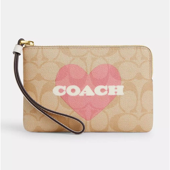 NWT-Coach-Corner Zip Wristlet-Signature Canvas & Heart ❤️ Print-$88 - Picture 5 of 8